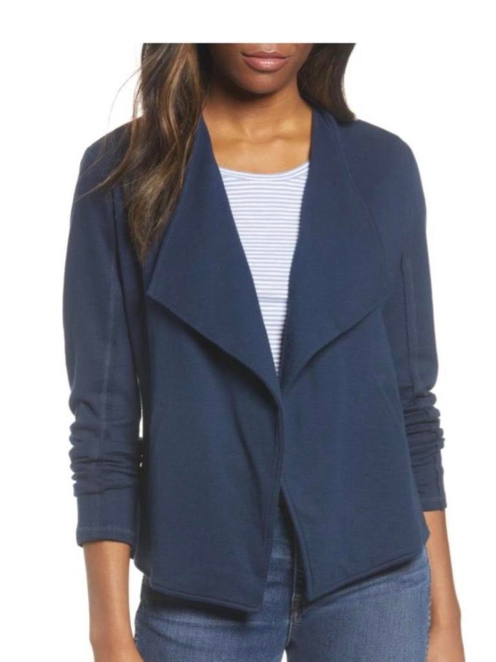NWOT- Caslon Drape Collar Knit Blazer, Navy Blue, size Medium
